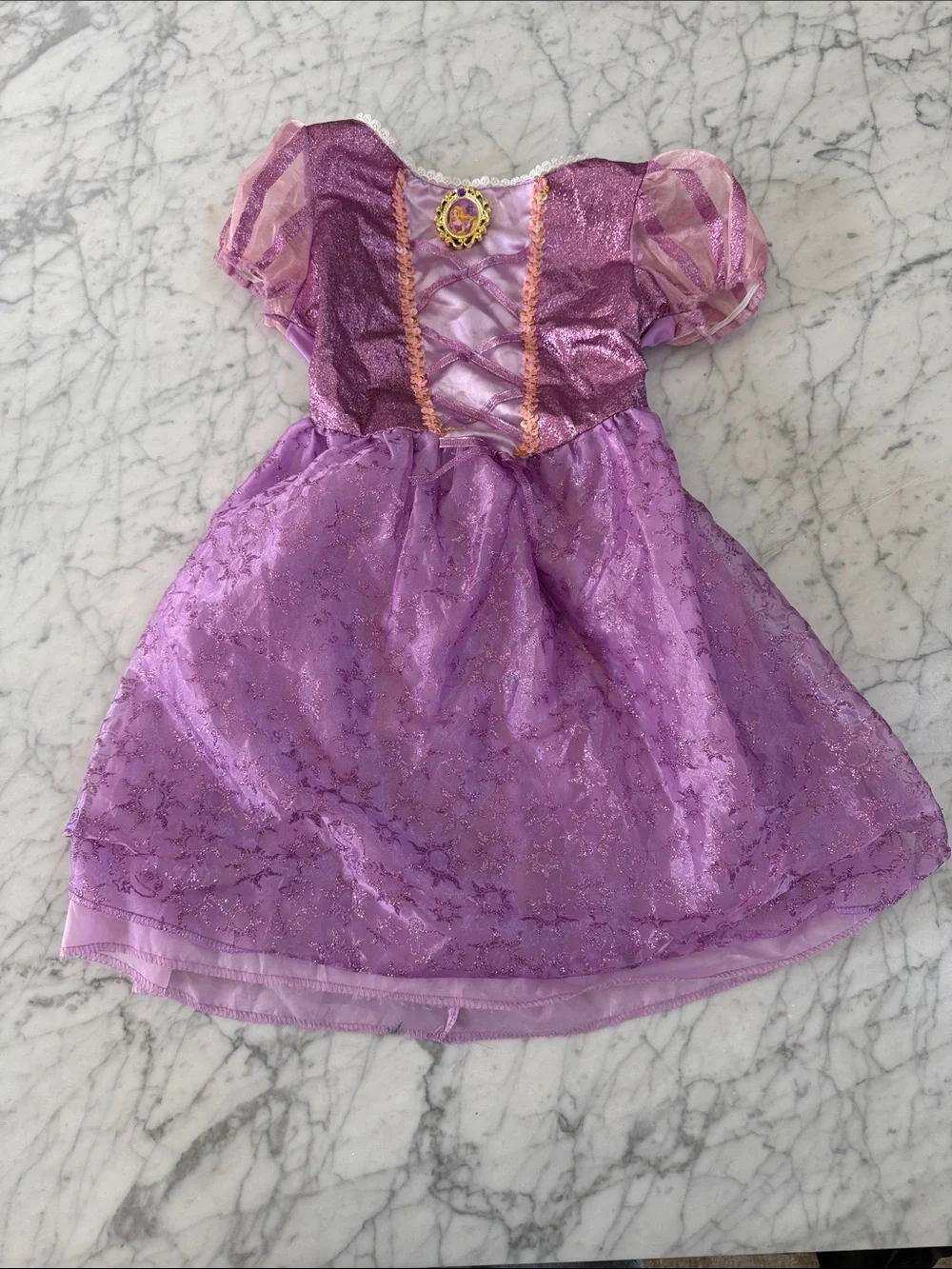 Girls Rapunzel Disney Purple Princess Costume Dress Sz 4-6Y Puff Sleeve